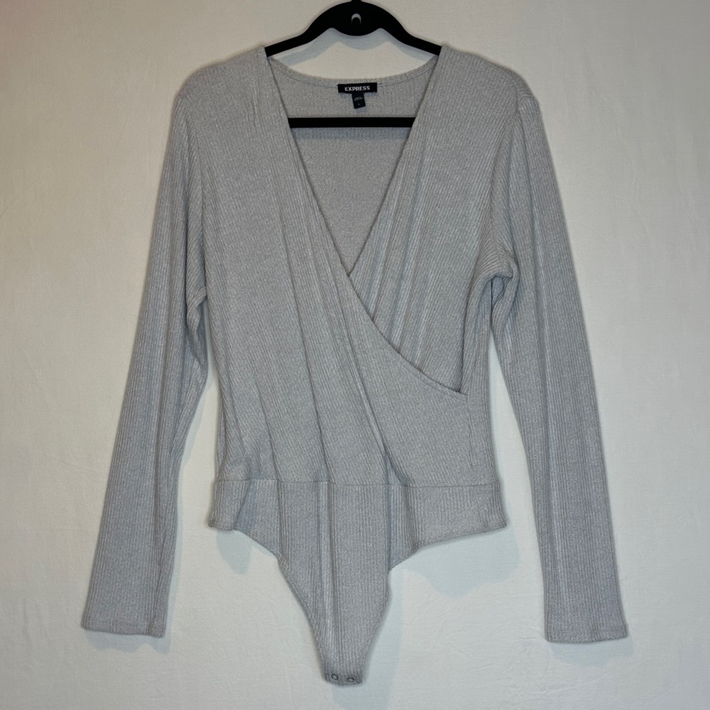 Express Light Gray Wrap Bodysuit